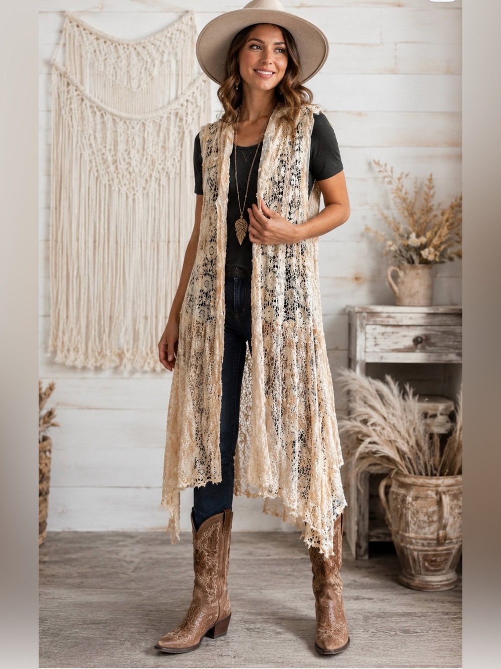 *Rare* “A Rare Bird” Morning Dove Lace Duster|Long Vest OS Lace & Crochet Boho